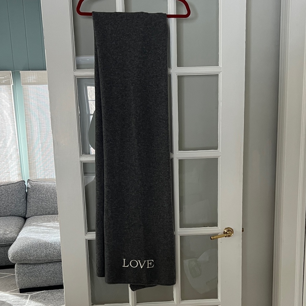 NakedCashmere Charcoal Gray Wrap/Scarf with Love Embroidery